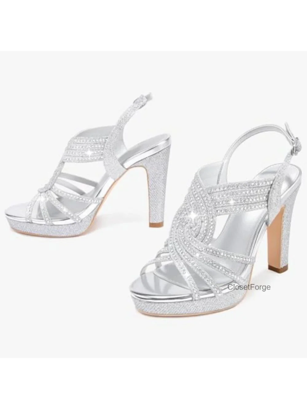 Sparkly Rhinestone Platform Heels Sandals for Women Chunky Dressy